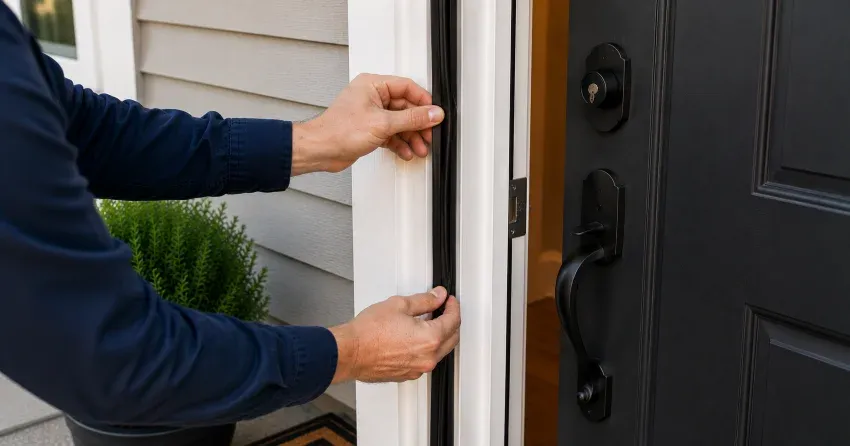 technician performing light test on door seal in Island Lake, Orangeville
