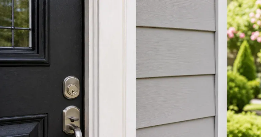 technician inspecting door jamb behind cracked casing in Mono, Orangeville home