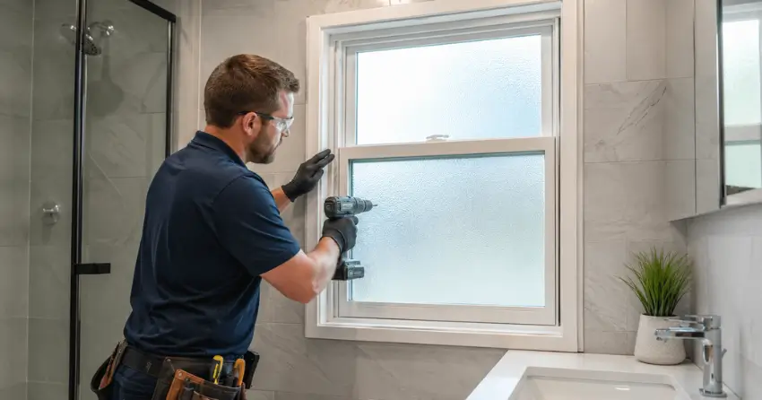 frosted glass installation bathroom window in Orangeville