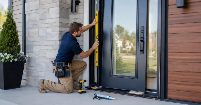 glass outside door installation with energy-efficient double-pane glazing in Mulmur, Orangeville