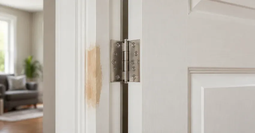 technician checking a warped door against a straightedge in Creemore, Orangeville