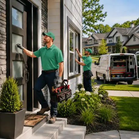 Trained crews completing door and window installations across a wide local service area